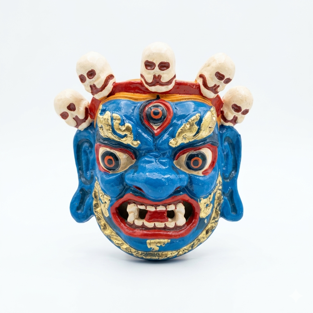 Bhutanese Mask (Gatey Bap) Blue  Traditional Handcrafted Decorative Mask